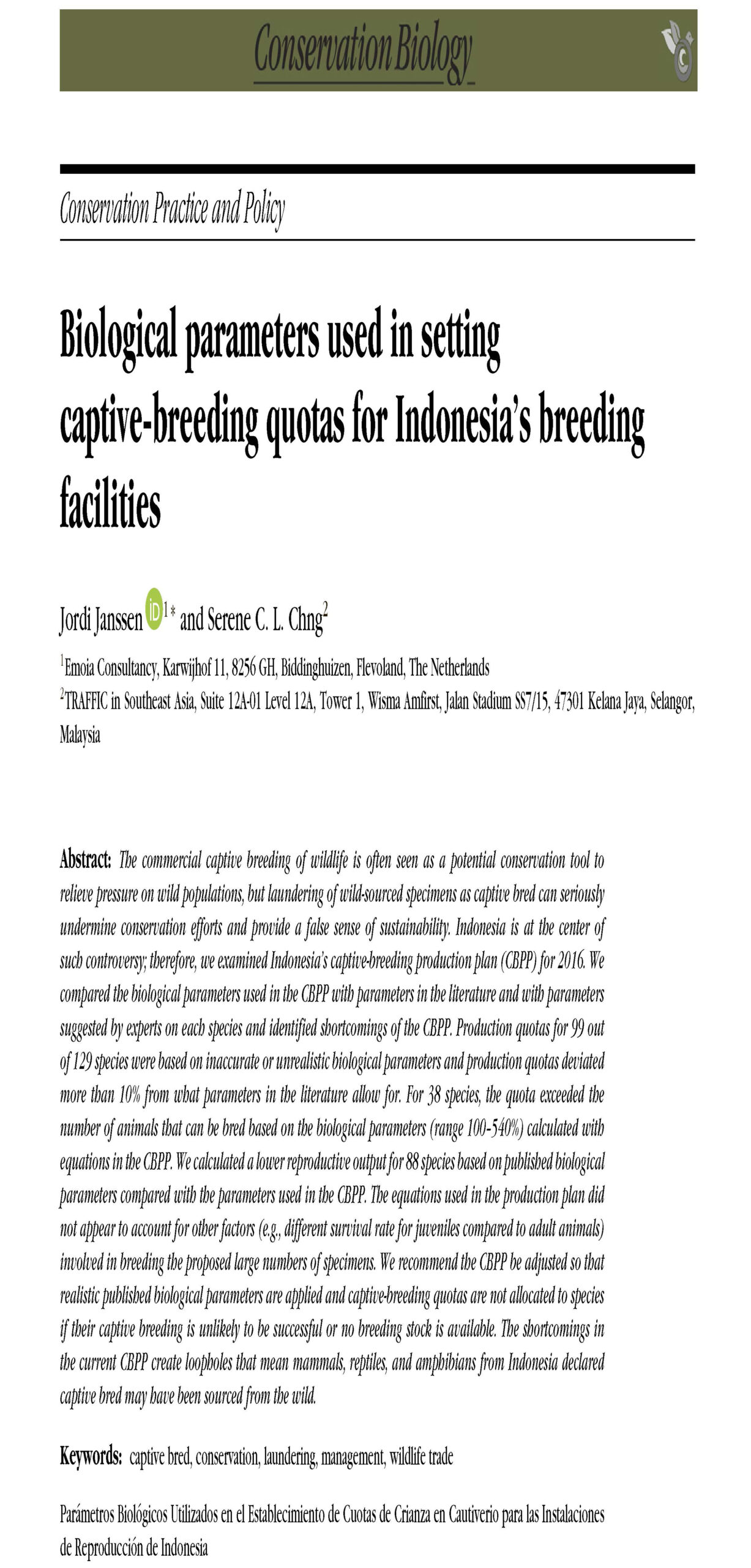 Parameters Used in Setting Captive-breeding Quotas for Indonesia’s Breeding Facilities