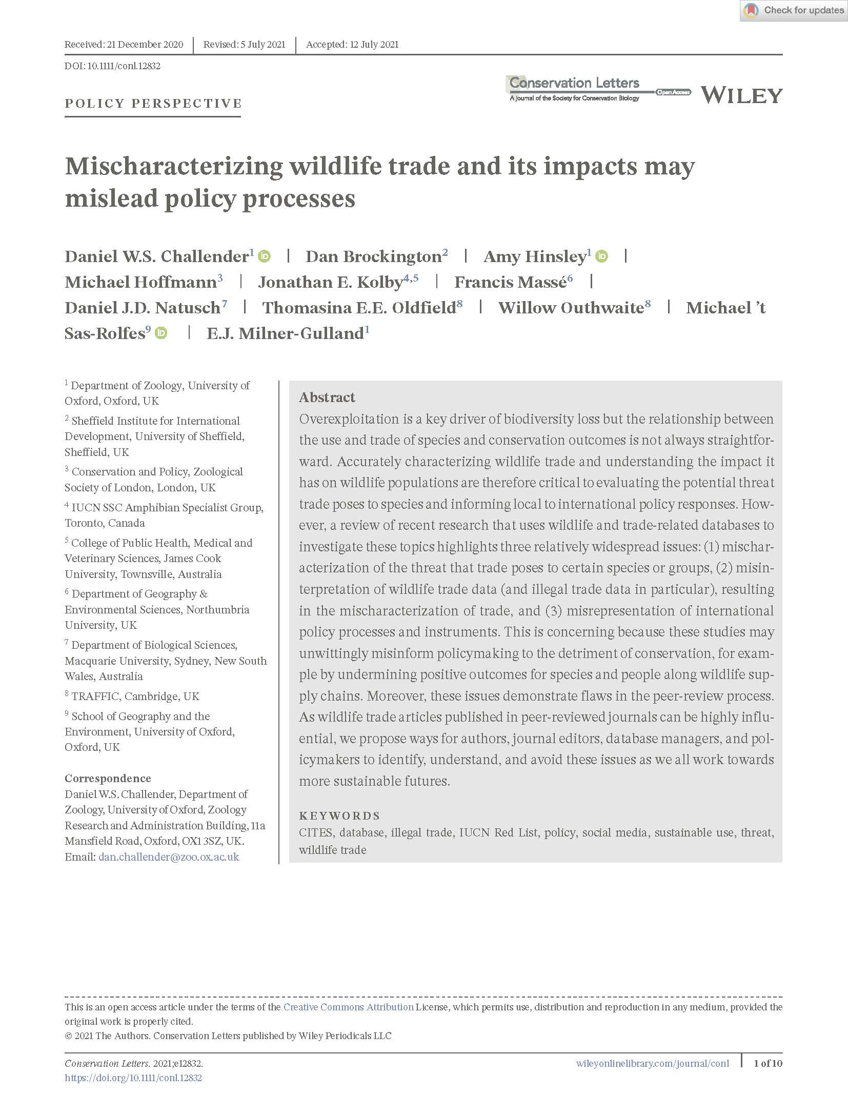 Mischaracterizing Wildlife Trade and Its Impacts May Mislead Policy Processes