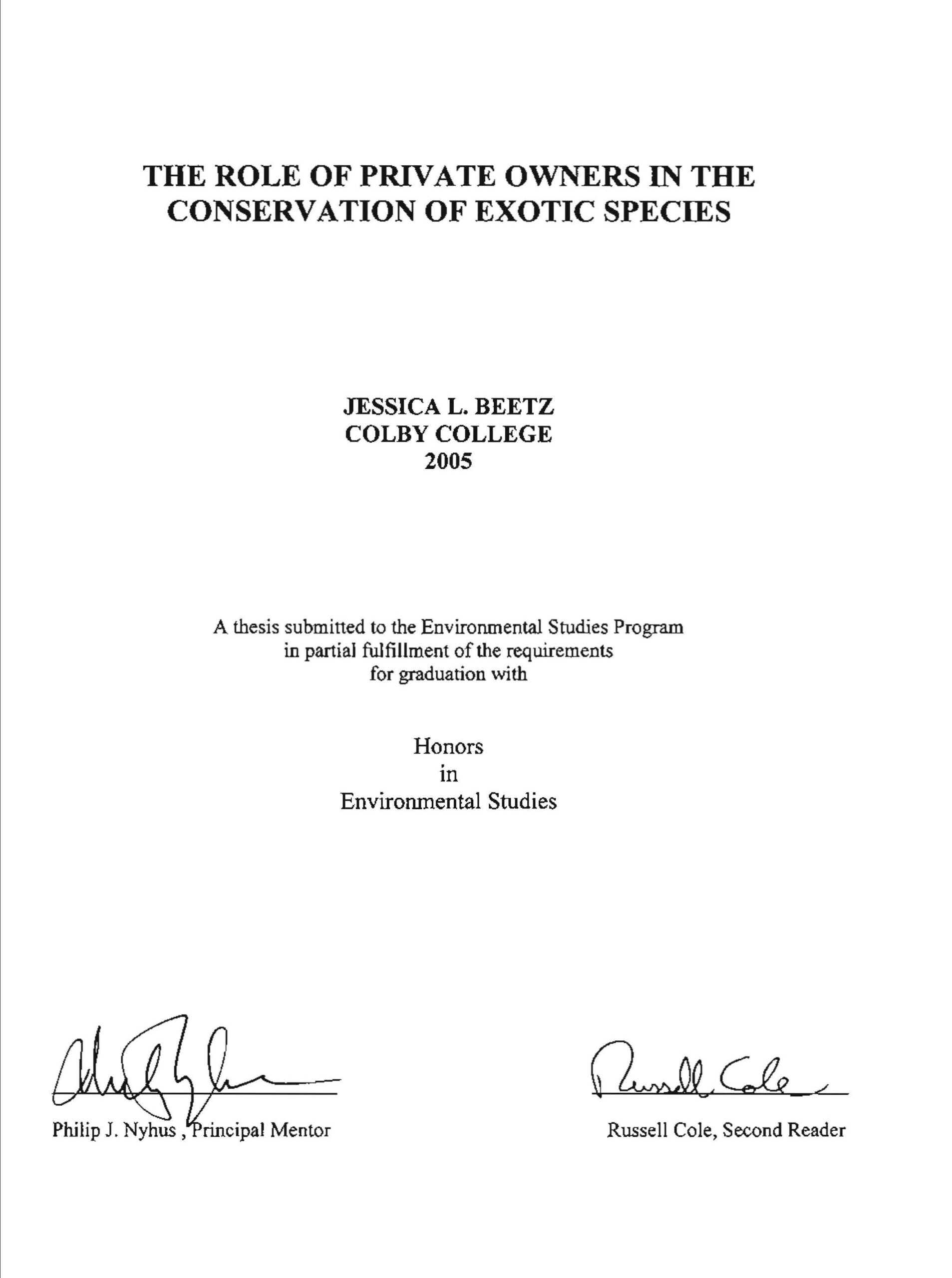 Role of Private Breeders in the Conservation of Exotic Species